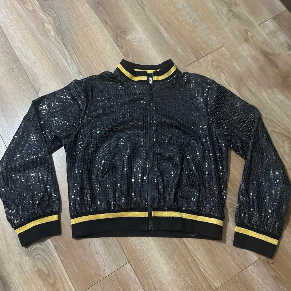 Curvey Girl by Ashley Stewart black and gold sequins jacket Stretchy 2X NWT